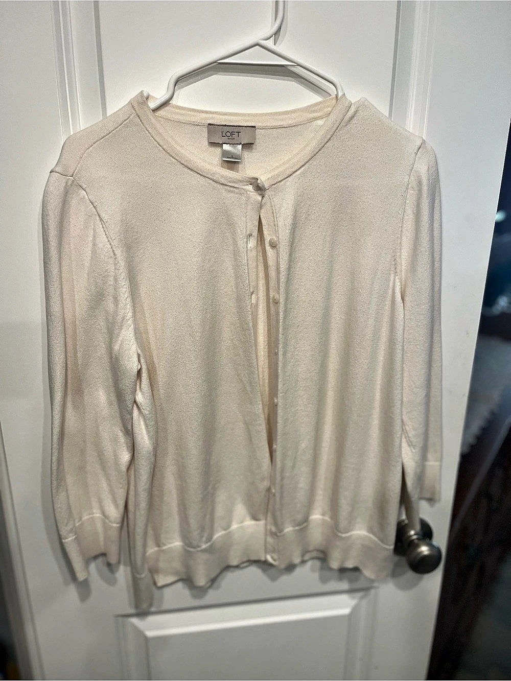 LOFT Cream Button Front Sweater